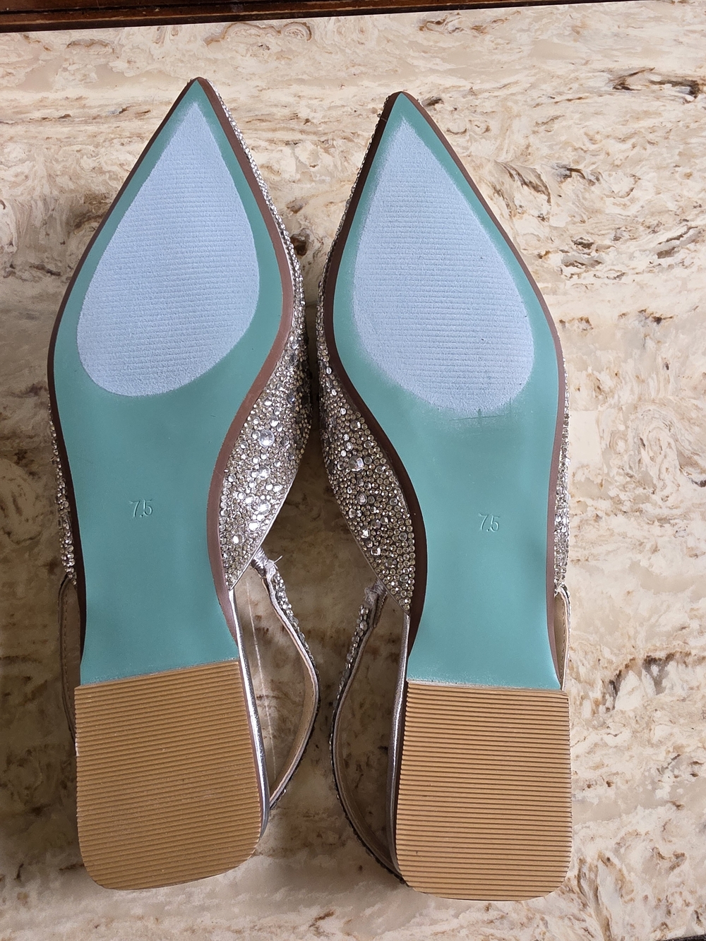 Betsey Johnson Vance Silver Crystal-Embellished Pointed Slingback Flats - Picture 3 of 4